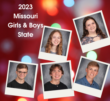  2023 Missouri Girls and Boys State. Pictured are two girls and three boys